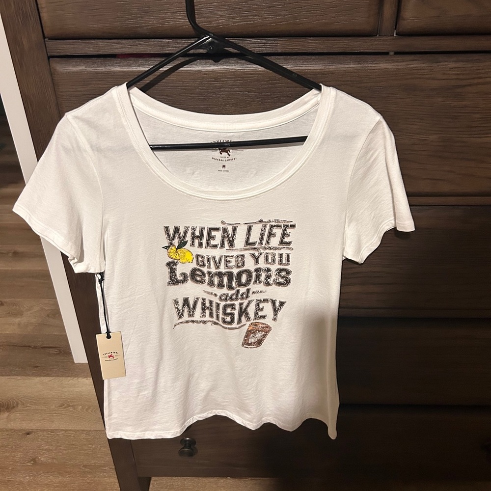 NWT White Graphic Tee with Lemons and Whiskey Print